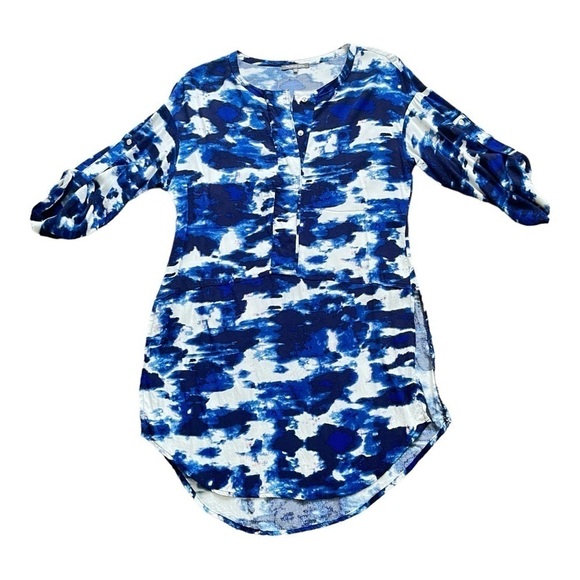 Michael Stars tunic dress multicolor round split hem 3/4  sleeves snaps Women M - Picture 8 of 17